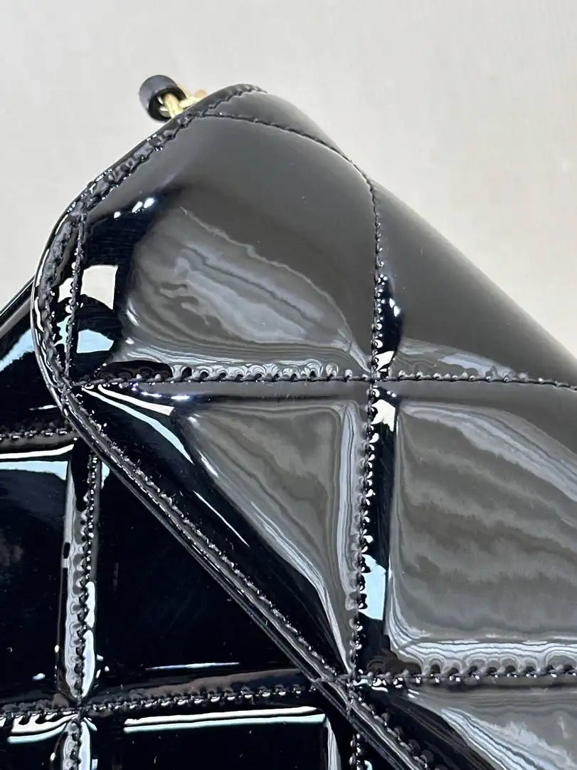 Chanel Large Flap Bag With Top Handle Metallic Mirror Calfskin & Gold-Tone Metal AS5807 Black