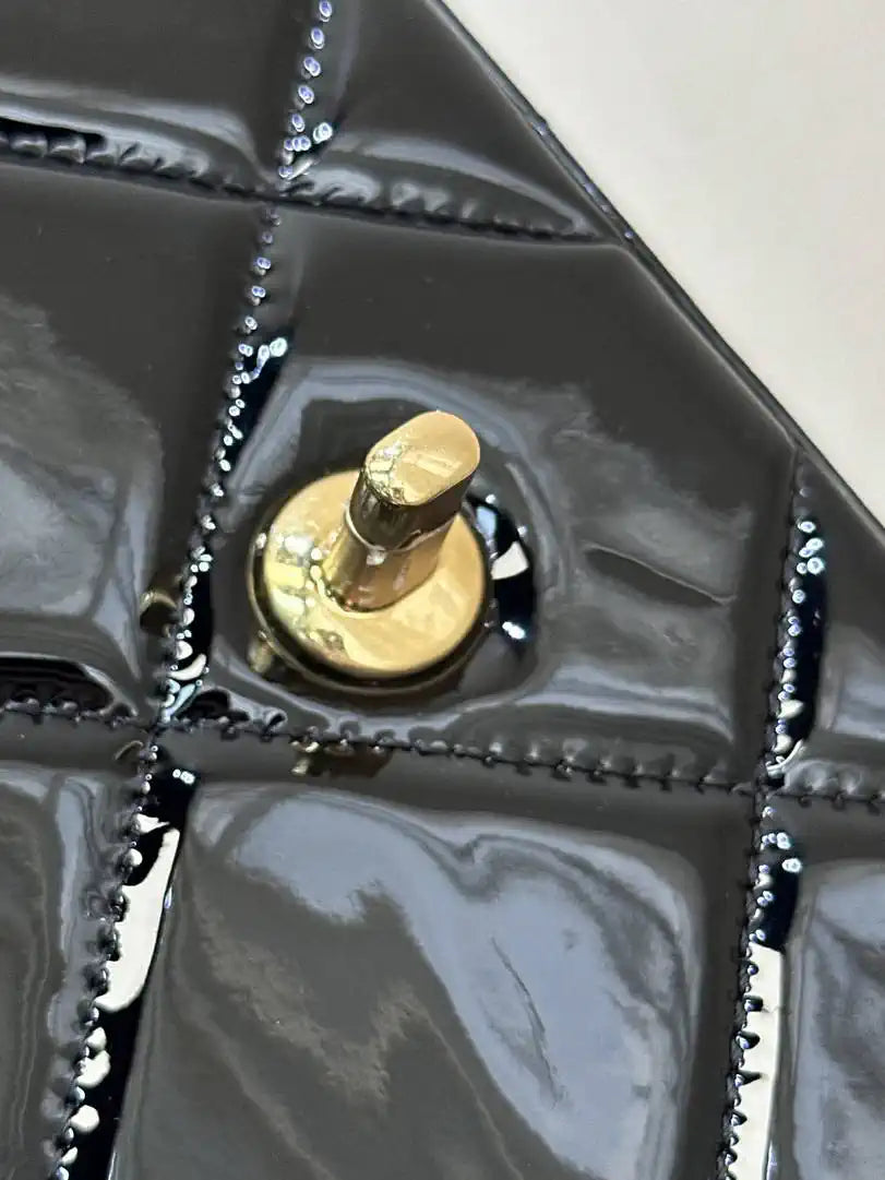 Chanel Large Flap Bag With Top Handle Metallic Mirror Calfskin & Gold-Tone Metal AS5807 Black