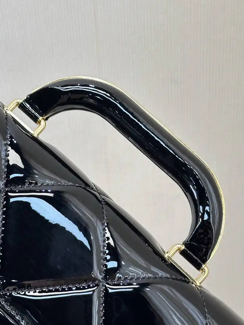 Chanel Large Flap Bag With Top Handle Metallic Mirror Calfskin & Gold-Tone Metal AS5807 Black