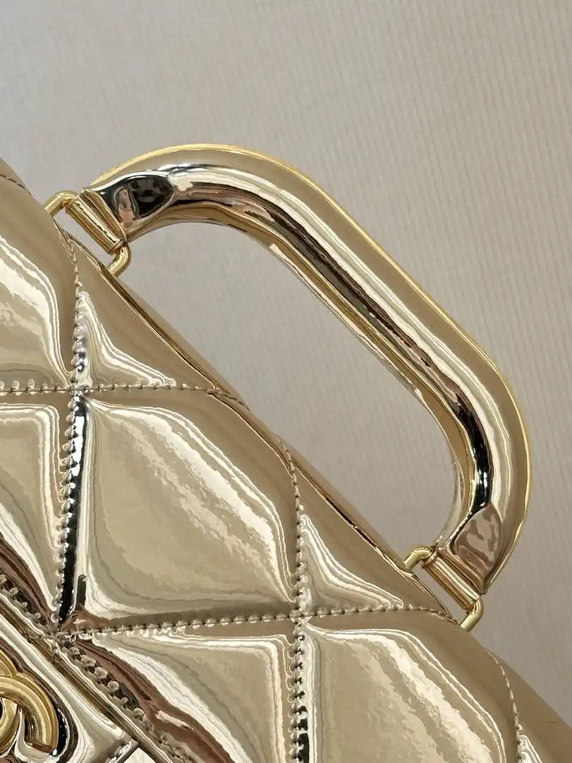 Chanel Large Flap Bag With Top Handle Metallic Mirror Calfskin & Gold-Tone Metal AS5807 Light Gold