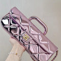 Chanel Large Flap Bag With Top Handle Metallic Mirror Calfskin & Gold-Tone Metal AS5807 Light purple