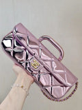Chanel Large Flap Bag With Top Handle Metallic Mirror Calfskin & Gold-Tone Metal AS5807 Light purple
