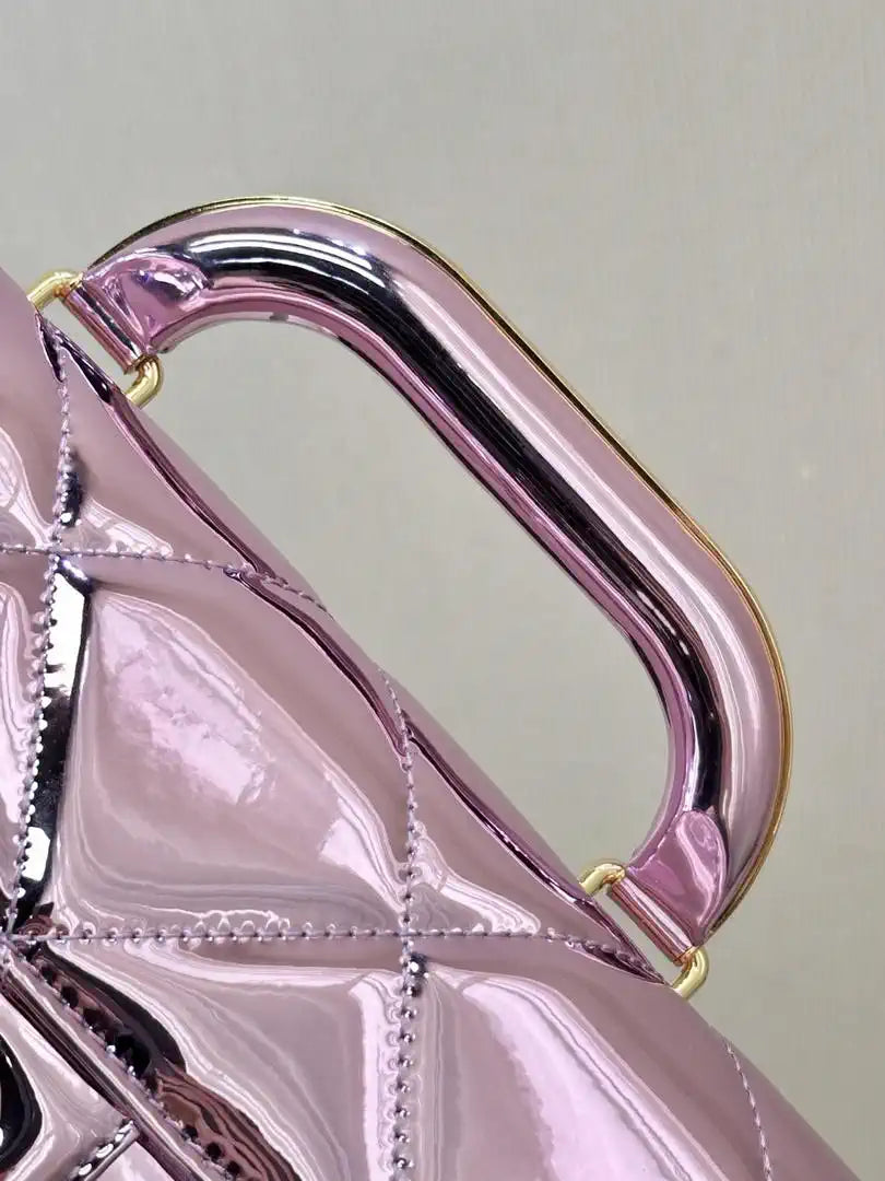 Chanel Large Flap Bag With Top Handle Metallic Mirror Calfskin & Gold-Tone Metal AS5807 Light purple
