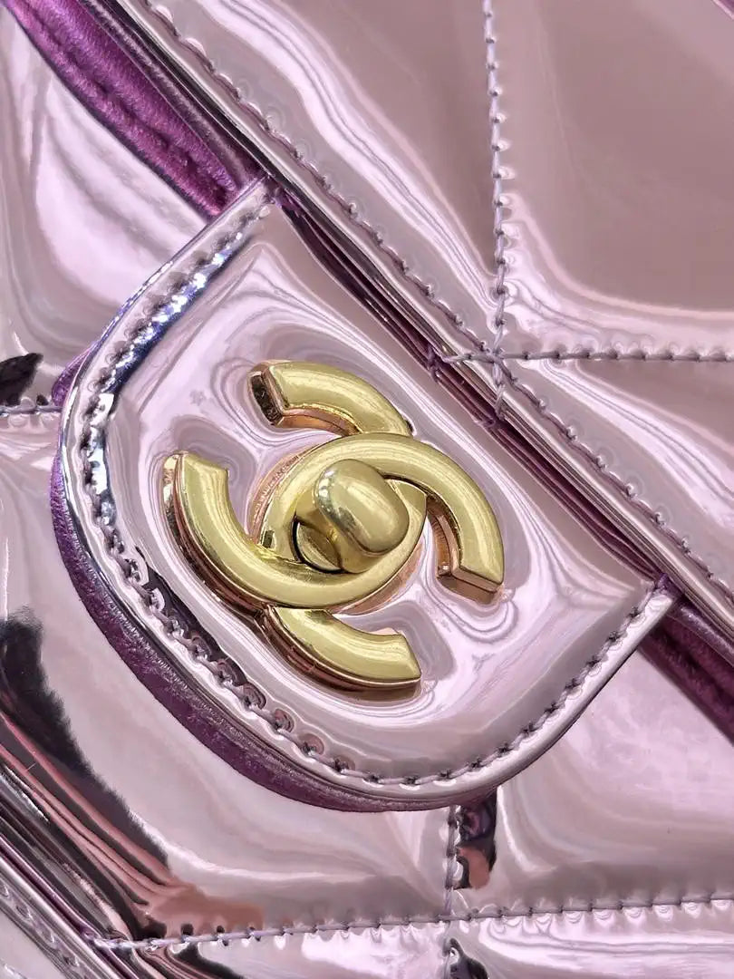 Chanel Large Flap Bag With Top Handle Metallic Mirror Calfskin & Gold-Tone Metal AS5807 Light purple