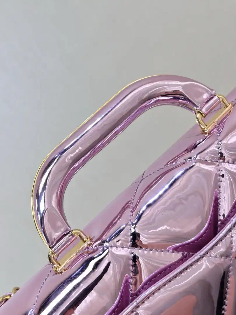 Chanel Large Flap Bag With Top Handle Metallic Mirror Calfskin & Gold-Tone Metal AS5807 Light purple