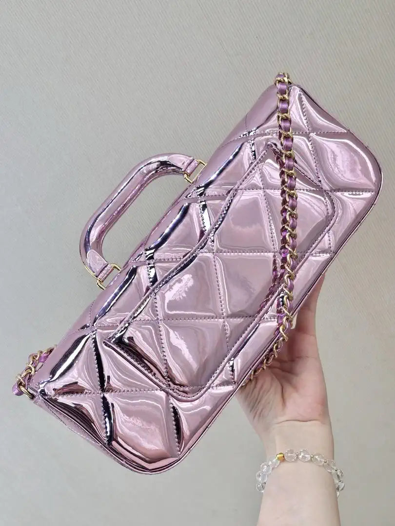 Chanel Large Flap Bag With Top Handle Metallic Mirror Calfskin & Gold-Tone Metal AS5807 Light purple
