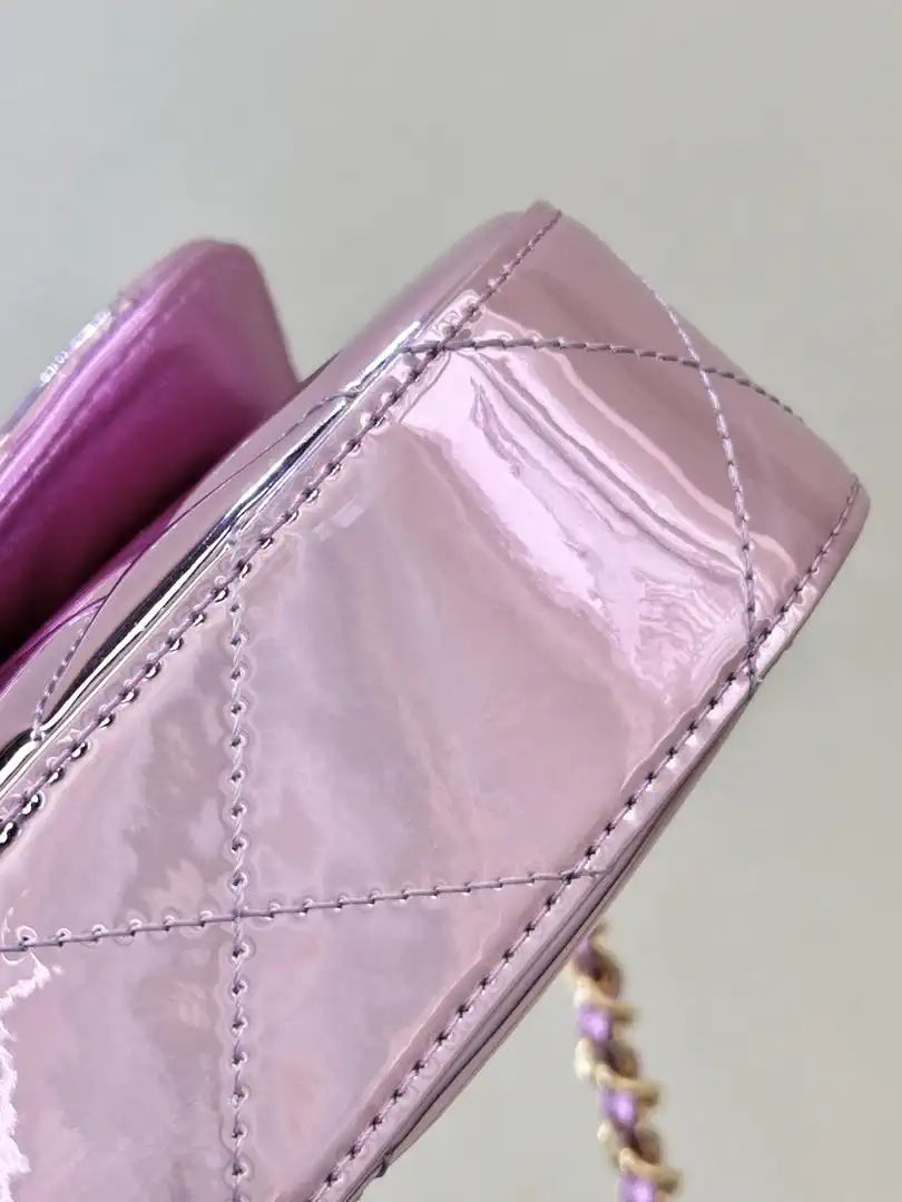 Chanel Large Flap Bag With Top Handle Metallic Mirror Calfskin & Gold-Tone Metal AS5807 Light purple