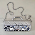 Chanel Large Flap Bag With Top Handle Metallic Mirror Calfskin & Silver-Tone Metal AS5807 Silver