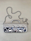 Chanel Large Flap Bag With Top Handle Metallic Mirror Calfskin & Silver-Tone Metal AS5807 Silver