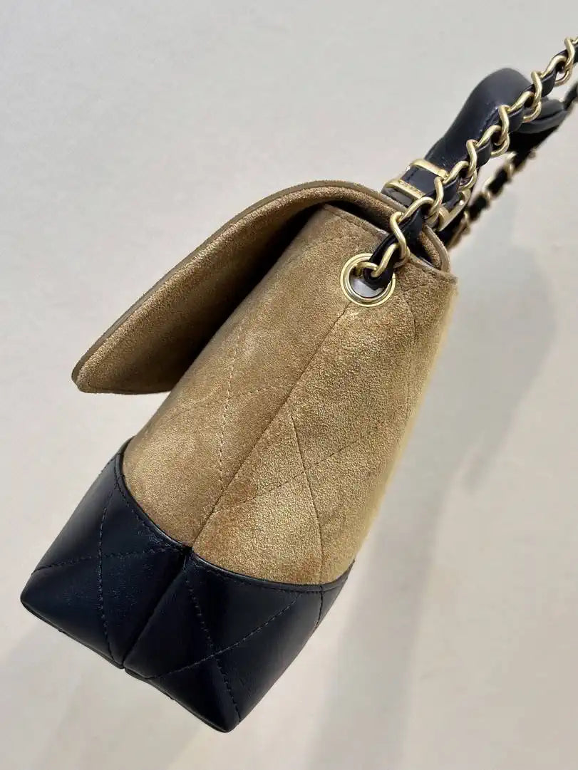 Chanel Large Flap Bag With Top Handle Suede Calfskin Shiny Lambskin AS5637 Brown