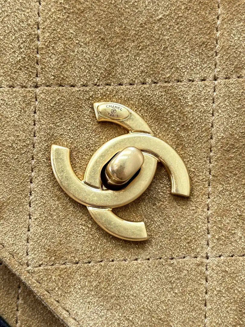 Chanel Large Flap Bag With Top Handle Suede Calfskin Shiny Lambskin AS5637 Brown
