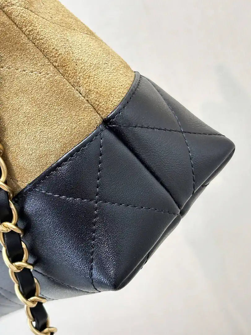 Chanel Large Flap Bag With Top Handle Suede Calfskin Shiny Lambskin AS5637 Brown