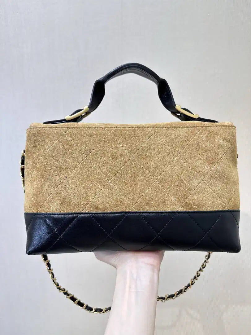 Chanel Large Flap Bag With Top Handle Suede Calfskin Shiny Lambskin AS5637 Brown