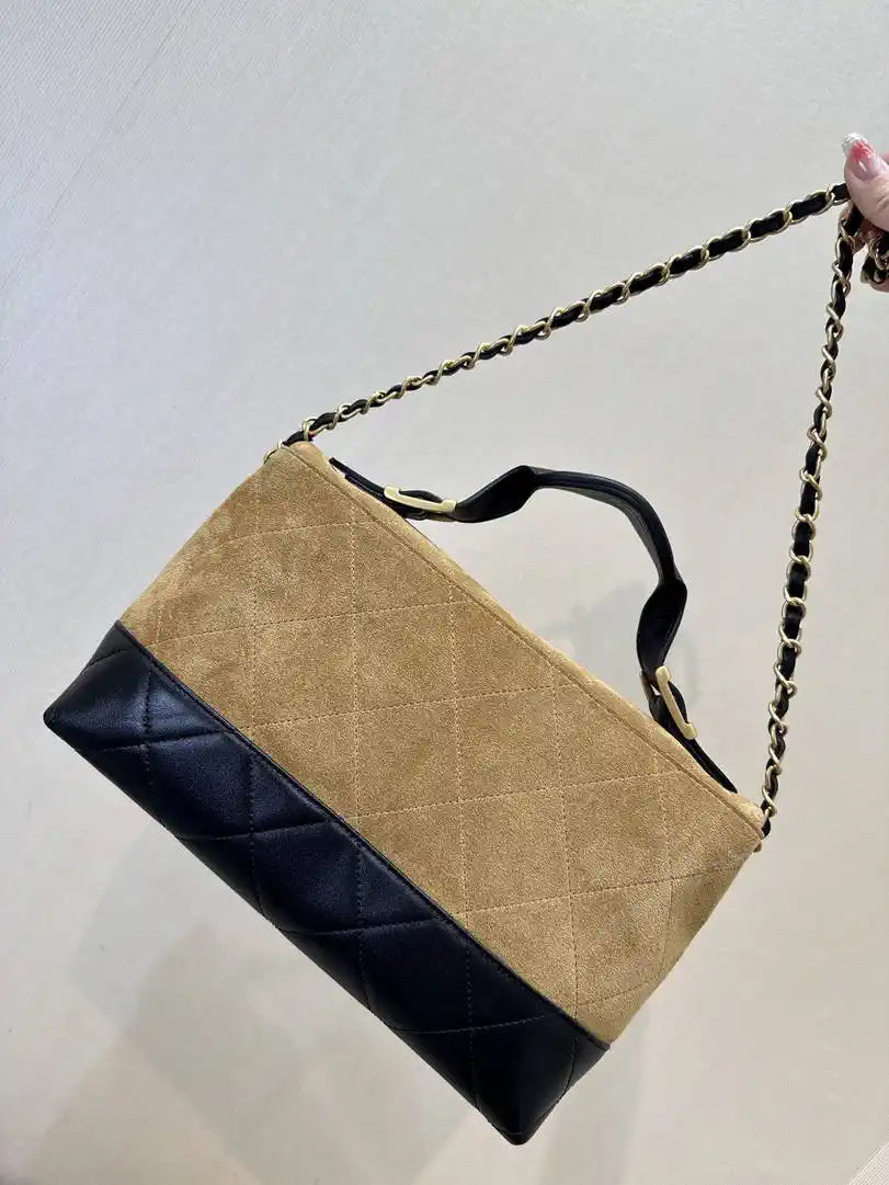 Chanel Large Flap Bag With Top Handle Suede Calfskin Shiny Lambskin AS5637 Brown
