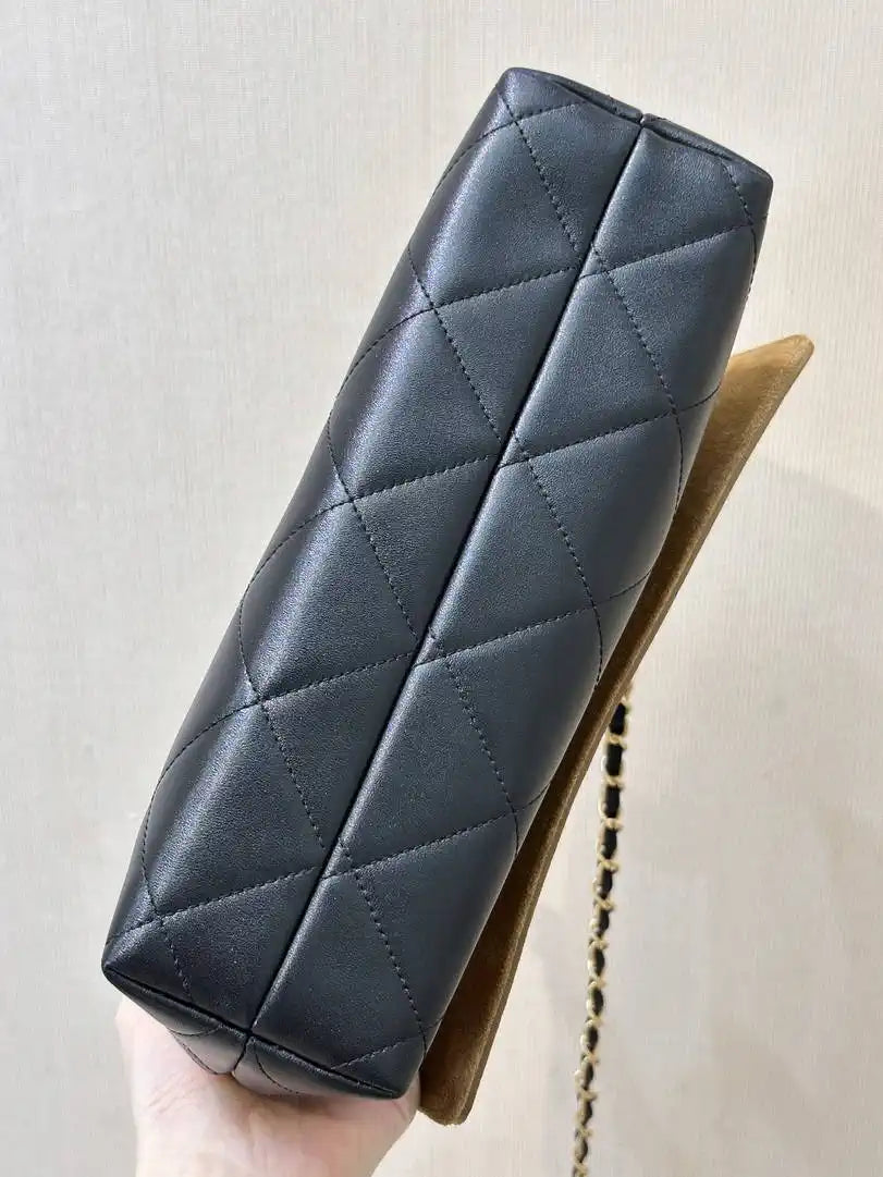 Chanel Large Flap Bag With Top Handle Suede Calfskin Shiny Lambskin AS5637 Brown
