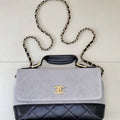 Chanel Large Flap Bag With Top Handle Suede Calfskin Shiny Lambskin AS5637 Gray