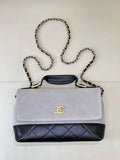Chanel Large Flap Bag With Top Handle Suede Calfskin Shiny Lambskin AS5637 Gray
