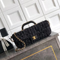Chanel Large Flap Bag With Top Handle Tweed & Gold Metal  AS5807 Black