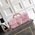 Chanel Large Flap Bag With Top Handle Tweed & Gold Metal  AS5807 Light Pink
