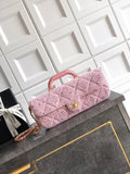 Chanel Large Flap Bag With Top Handle Tweed & Gold Metal  AS5807 Light Pink