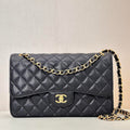 Chanel Large Flap Handbag Classic bag Grained shiny Calfskin gold  A58600 Black - Default Title - View 1