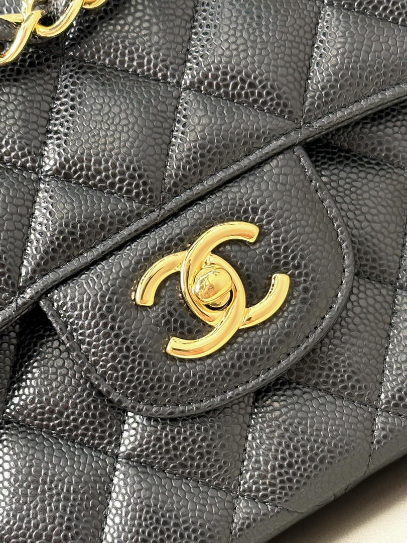 Chanel Large Flap Handbag Classic bag Grained shiny Calfskin gold  A58600 Black - Default Title - View 3