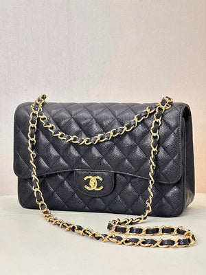Chanel Large Flap Handbag Classic bag Grained shiny Calfskin gold  A58600 Black - Default Title - View 4