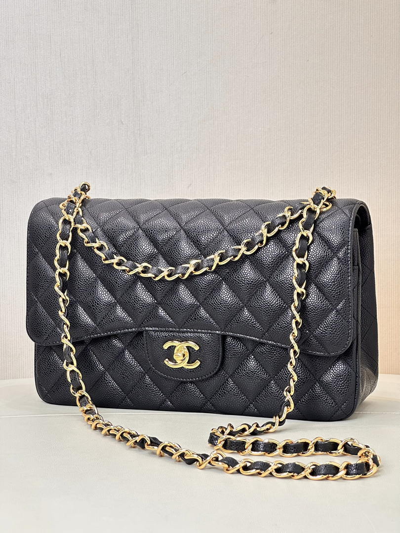 Chanel Large Flap Handbag Classic bag Grained shiny Calfskin gold  A58600 Black - Default Title - View 4