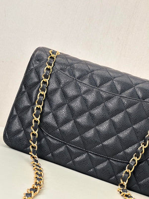 Chanel Large Flap Handbag Classic bag Grained shiny Calfskin gold  A58600 Black - Default Title - View 8