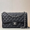 Chanel Large Flap Handbag Classic bag Grained shiny Calfskin Silver A58600 Black - Default Title - View 1