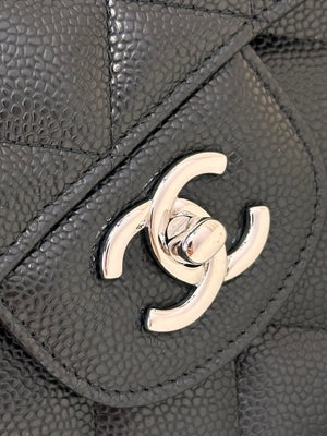 Chanel Large Flap Handbag Classic bag Grained shiny Calfskin Silver A58600 Black - Default Title - View 6