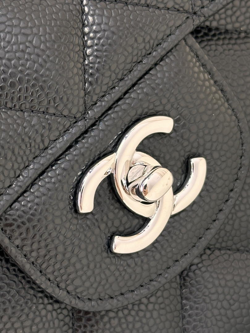 Chanel Large Flap Handbag Classic bag Grained shiny Calfskin Silver A58600 Black - Default Title - View 6