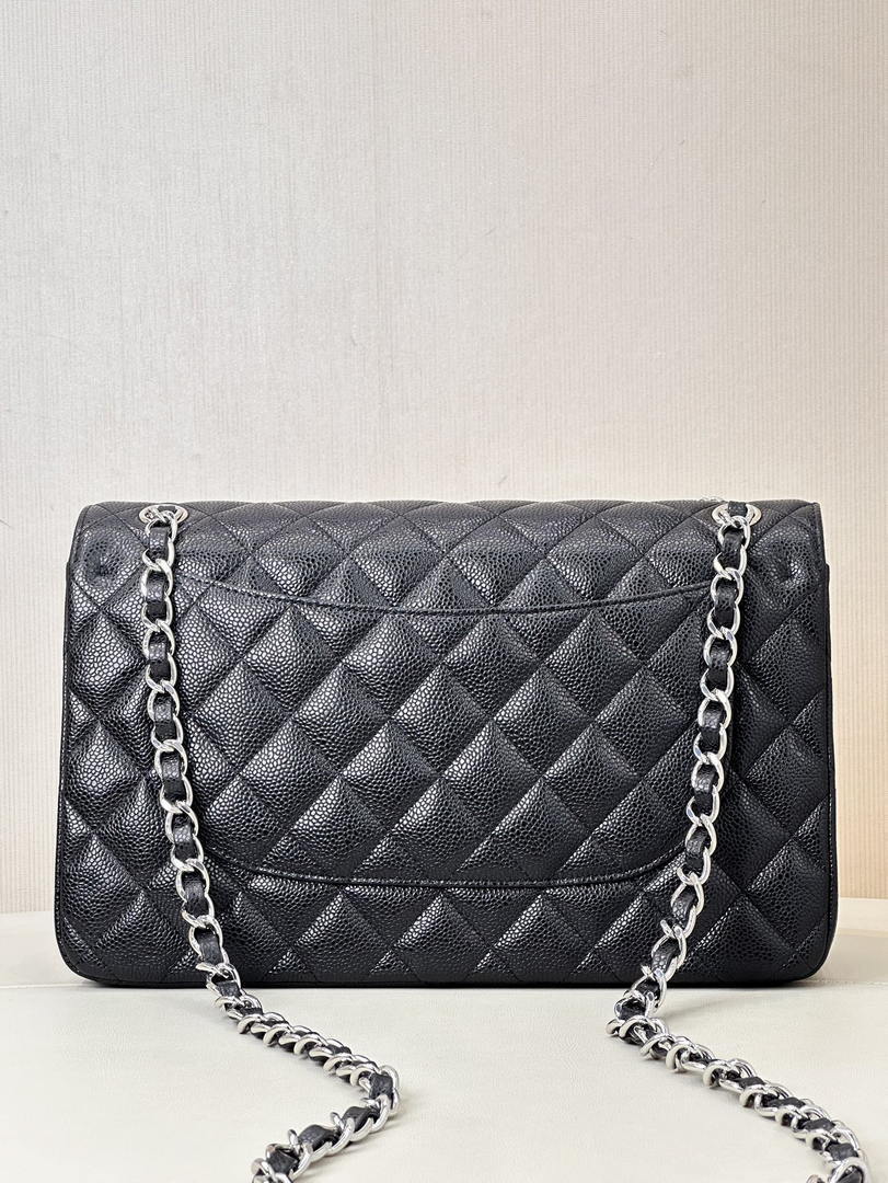 Chanel Large Flap Handbag Classic bag Grained shiny Calfskin Silver A58600 Black - Default Title - View 10