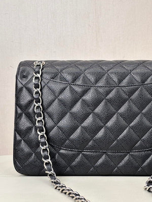 Chanel Large Flap Handbag Classic bag Grained shiny Calfskin Silver A58600 Black - Default Title - View 11