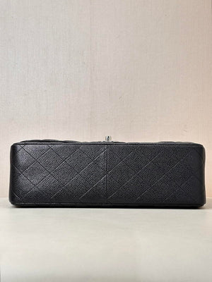 Chanel Large Flap Handbag Classic bag Grained shiny Calfskin Silver A58600 Black - Default Title - View 12