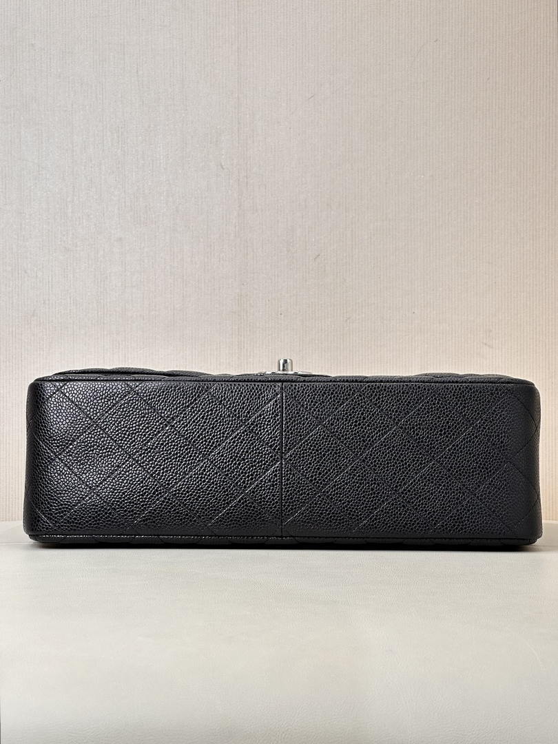 Chanel Large Flap Handbag Classic bag Grained shiny Calfskin Silver A58600 Black - Default Title - View 12
