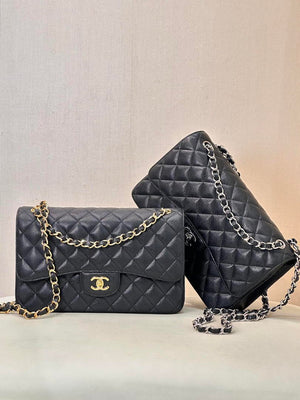 Chanel Large Flap Handbag Classic bag Grained shiny Calfskin gold  A58600 Black - Default Title - View 10
