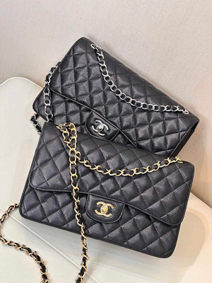 Chanel Large Flap Handbag Classic bag Grained shiny Calfskin gold  A58600 Black - Default Title - View 11