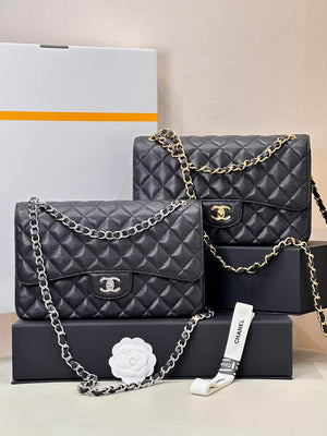 Chanel Large Flap Handbag Classic bag Grained shiny Calfskin Silver A58600 Black - Default Title - View 2