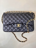 Chanel Large Flap Handbag Classic bag  shiny  Lambskin Gold A58600 Black