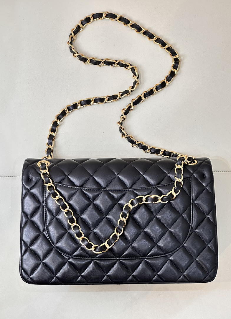 Chanel Large Flap Handbag Classic bag  shiny  Lambskin Gold A58600 Black