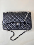 Chanel Large Flap Classic Handbag shiny  Lambskin A58600 Black Silver