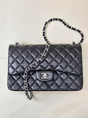 Chanel Large Flap Classic Handbag shiny  Lambskin A58600 Black Silver - Default Title - View 3