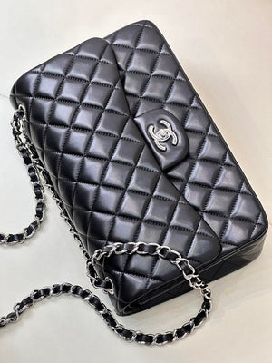 Chanel Large Flap Classic Handbag shiny  Lambskin A58600 Black Silver - Default Title - View 5