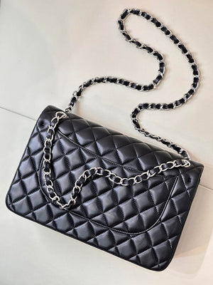 Chanel Large Flap Classic Handbag shiny  Lambskin A58600 Black Silver - Default Title - View 9