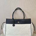 Chanel AS6289 Large Shopping Bag Canvas & Calfskin White