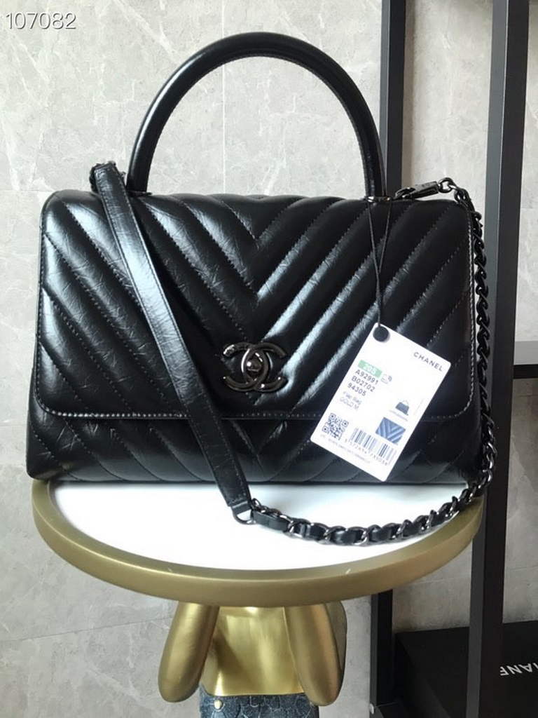 Chanel Large Top Handle Bag A92991 lambskin Black with Black Hardward - Default Title - View 1