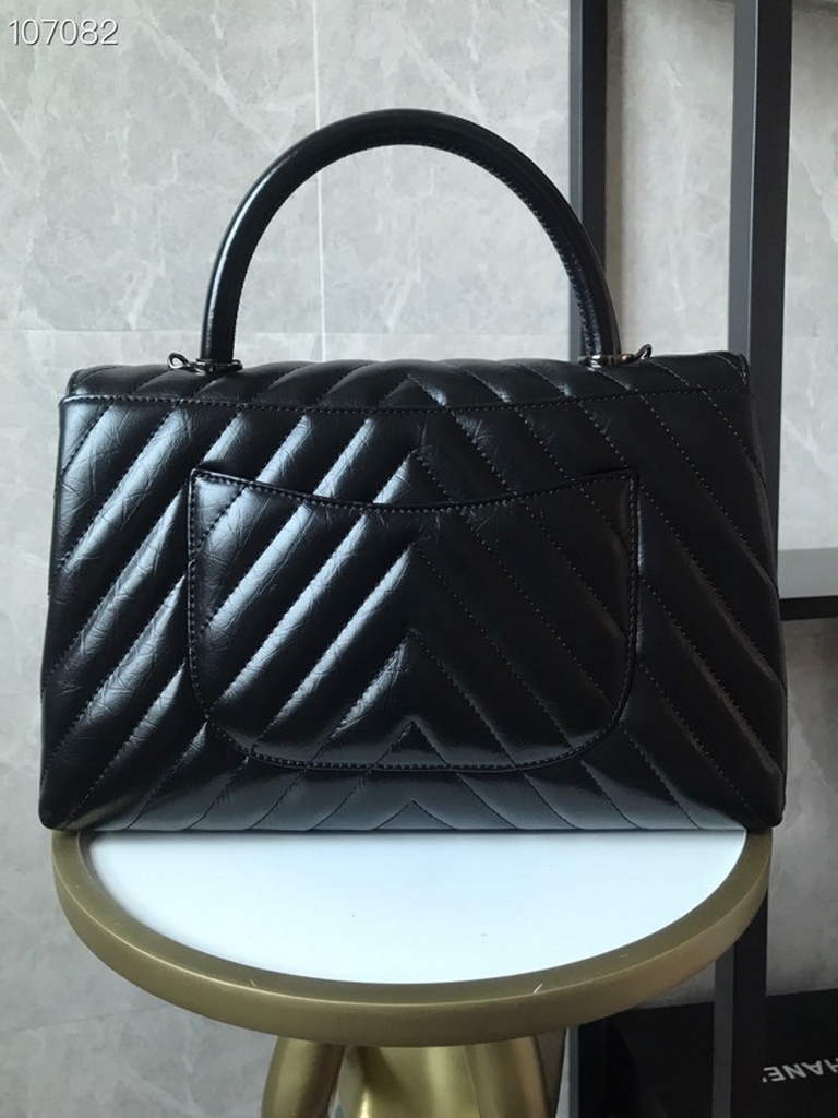 Chanel Large Top Handle Bag A92991 lambskin Black with Black Hardward