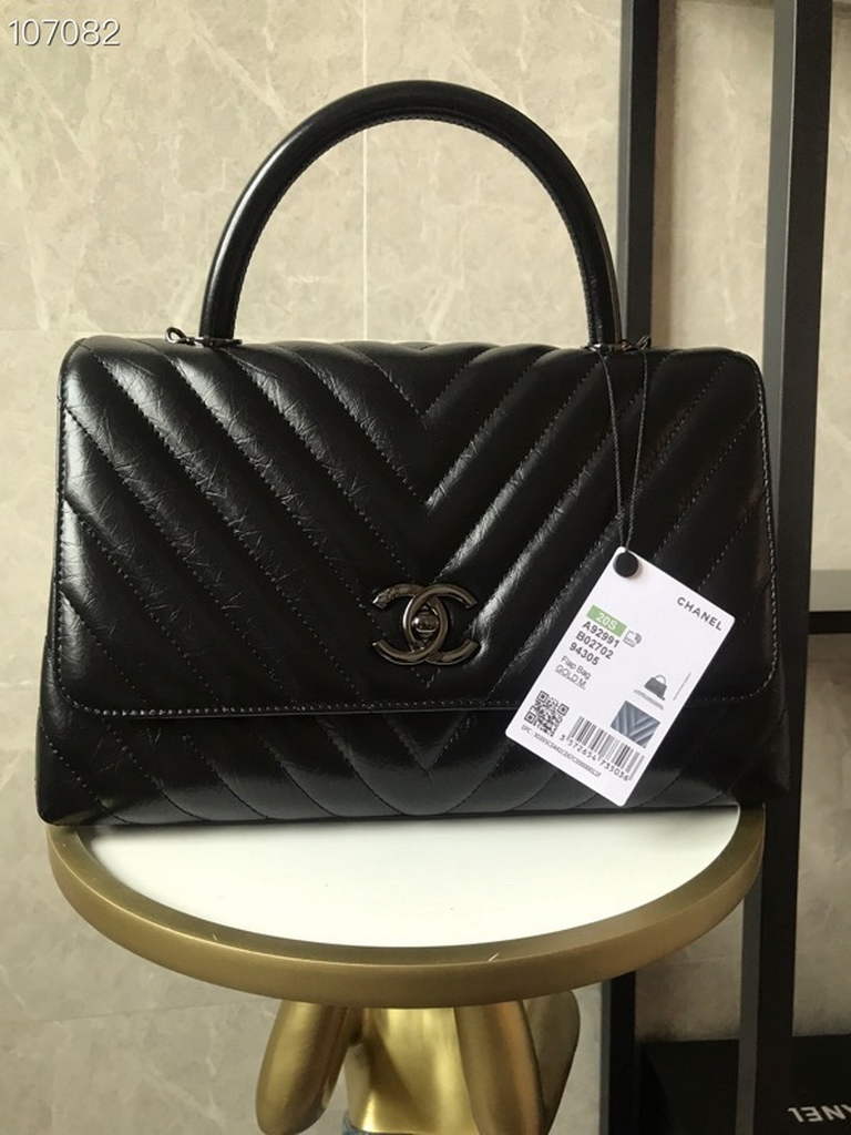 Chanel Large Top Handle Bag A92991 lambskin Black with Black Hardward
