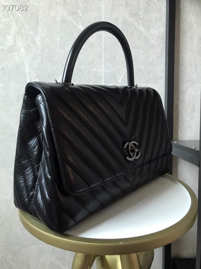 Chanel Large Top Handle Bag A92991 lambskin Black with Black Hardward - Default Title - View 4